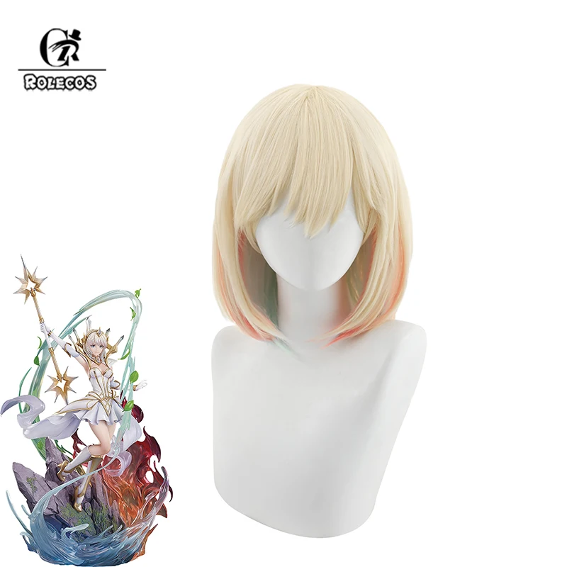 ROLECOS Game LOL Elementalist Lux Cosplay Wig 30cm Mixed Color Women Cosplay Wigs Heat Resistant Synthetic Hair