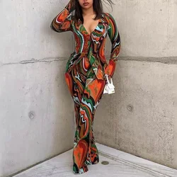 2025 Tracksuit Women Print Long Sleeve Top Shirts Bandage Pants Sexy Two Piece Set Casual Outfits Party Clubwear Matching Sets