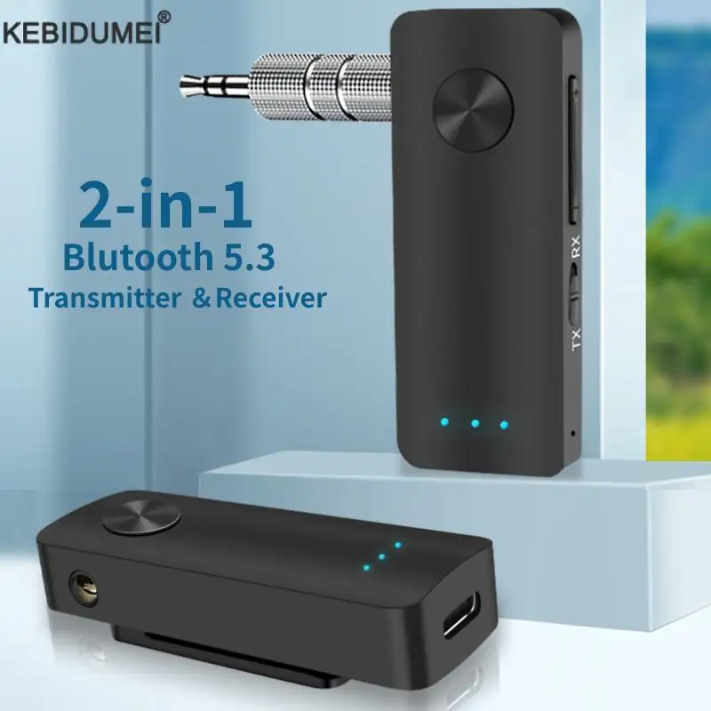 2 in 1 Bluetooth 5.3 Adapter Transmitter Receiver Bluetooth AUX Wireless 3.5mm Adapter Stereo for Earphones TV Car Audio