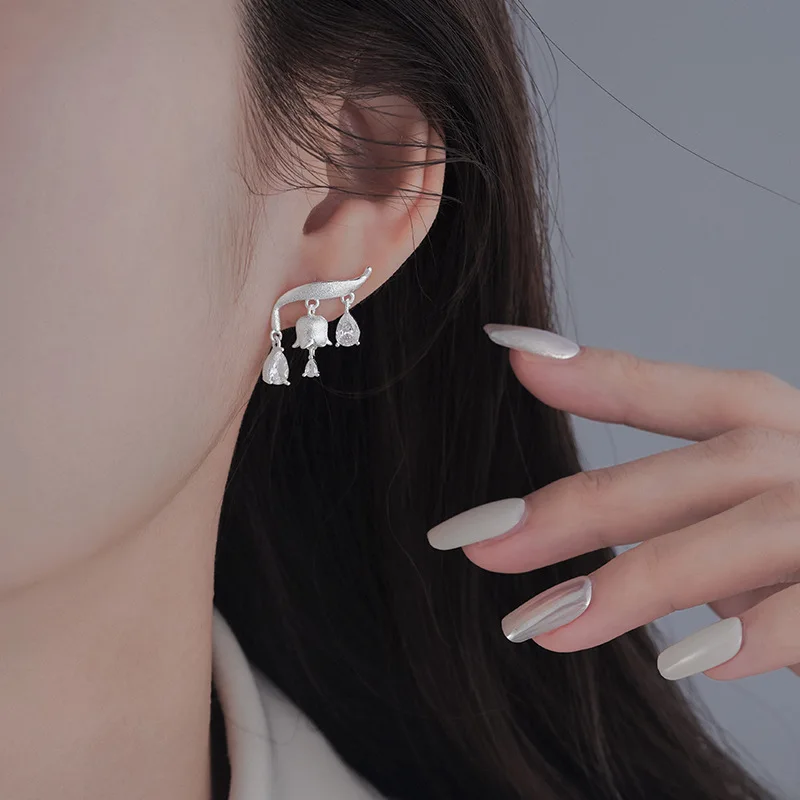 New in brushed craft lily of the valley earring high-end water droplet sparkling diamond earrings for women elegant jewelry