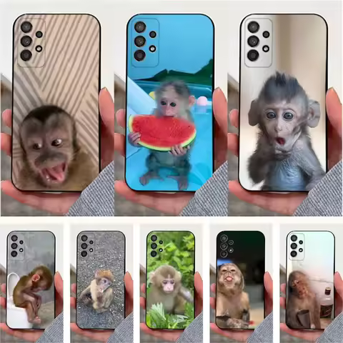 Cute Funny Monkey Phone Case For Samsung S25,S24,S23,S22,S20,S21,S10,Ultra,Plus,Lite,FE,Soft Silicone Black Cover