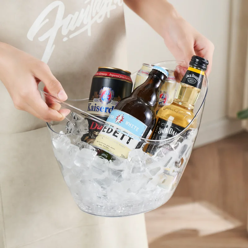 4L plastic ice bucket,modern minimalist design,large-capacity transparent gold ingot-shaped beer ice bucket,suitable for family
