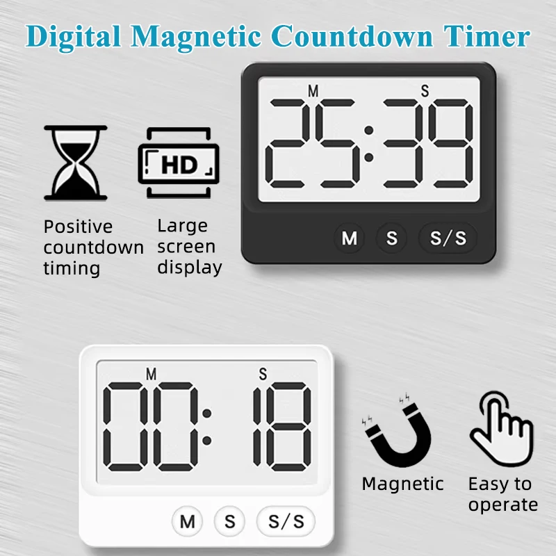 Image of Küchentimer, digitaler Kochtimer, magnetischer Absaug-Countdown, LCD-Großbildschirm, digitaler Erinnerungstimer, Arbeits-Countdown-Timer