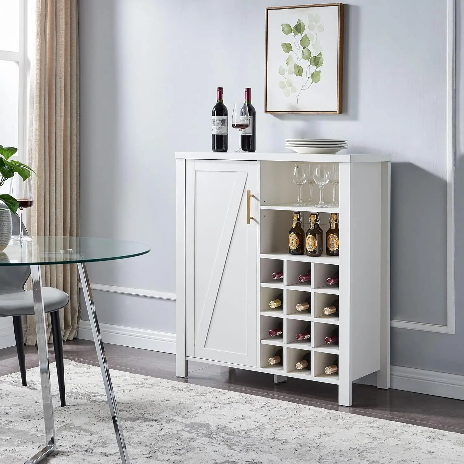 

Sideboard Buffet Wine Liquor Bar Cabinet for Kitchen, Living Room, Dining Room, White, Customized