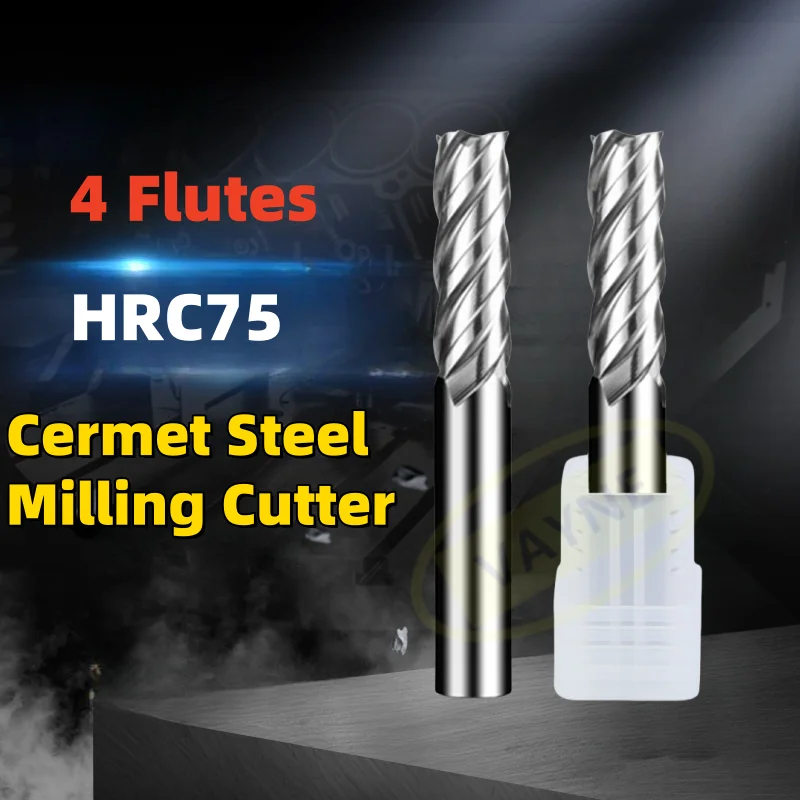 1 قطعة 3-16 مللي متر سيرميت قاطعة المطحنة HRC75 4 الناي نك مسطحة القاع سوبر غير المطلي عالية الصلابة الصلب نهاية مطحنة السيراميك نهاية المطاحن
