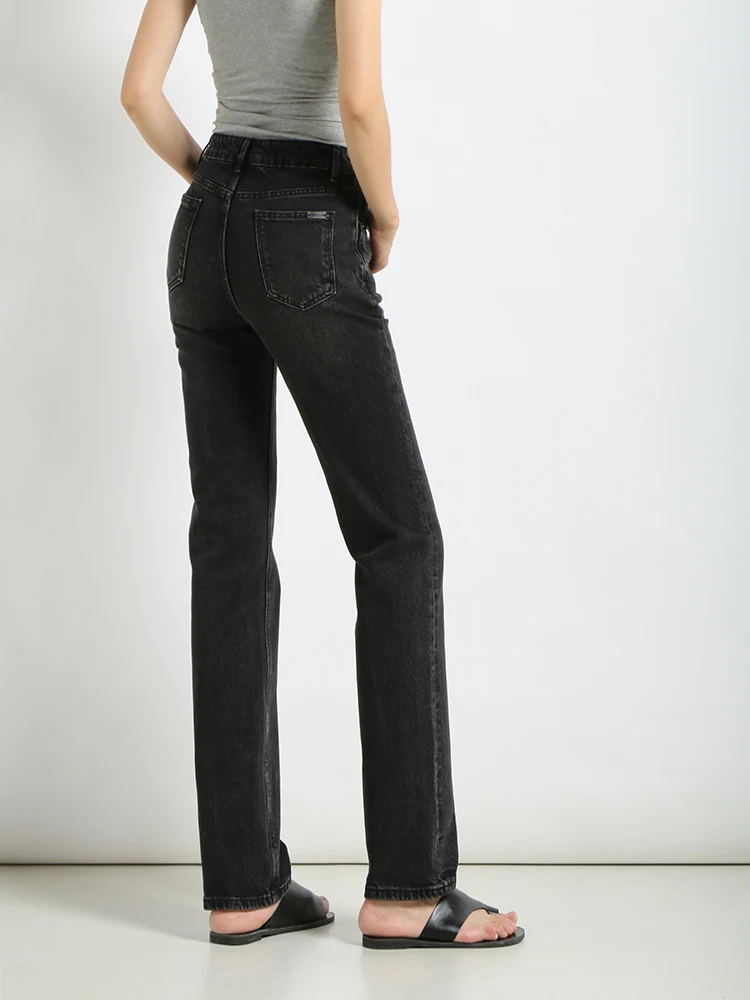 

Облегающие прямые джинсы премиум-класса из чистого денима, женские хлопковые эластичные джинсовые брюки с высокой талией и застежкой-молнией Bla ey