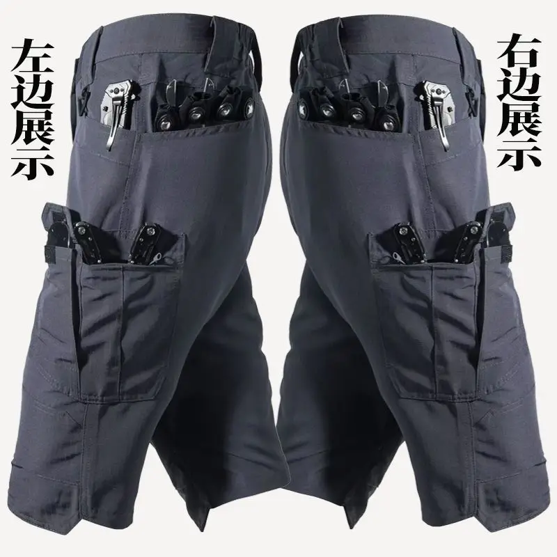 Summer Quick-drying Tactical Men's Thin Elastic Breathable Multi-Pocket Overalls Wear-resistant Outdoor Training Cargo Shorts