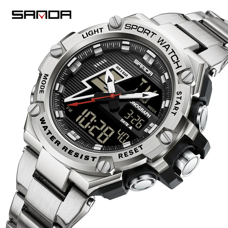 

SANDA 3336 Dual Display Electronic Watch for Men, Anti Shock and Anti Drop 50 Meter Waterproof Multi functional Electronic Watch