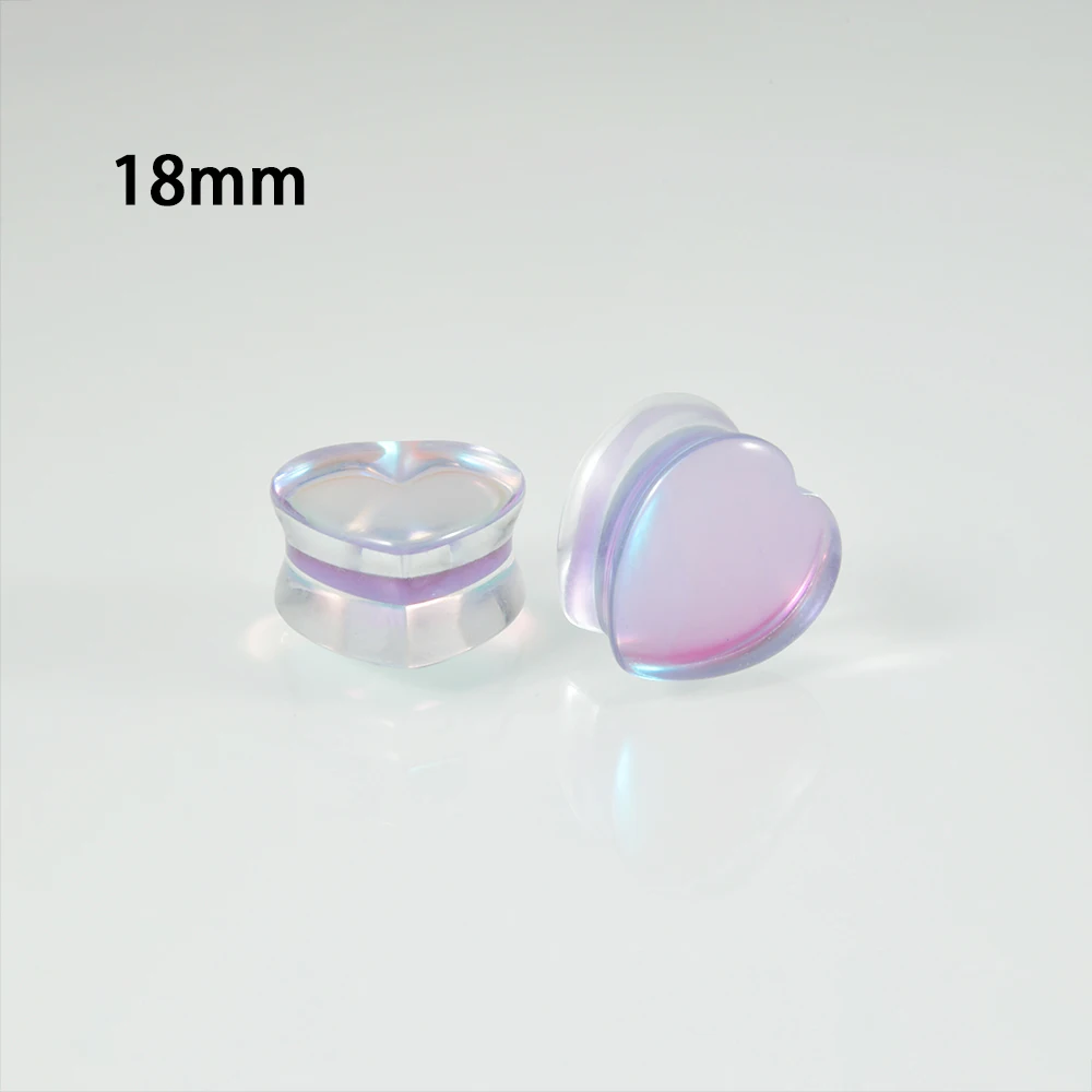 1Pair Top Quality Iridescent Heart Purple For Women Glass Double Flare Flashback  Ear Plugs Tunnel Gauge Ear Stretching Expander