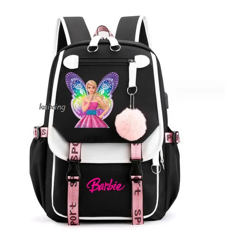 Moda Barbie film USB Charge plecak na laptopa chłopcy dziewczyny drukować nastolatki torby szkolne na laptopy kobiety mężczyźni podróżują Mochila