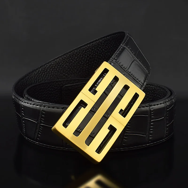 

men's belts luxury genuine leather brand Smooth buckle G letter gold Black famous Designer Cowskin Strap Wide Belt Luxe marque