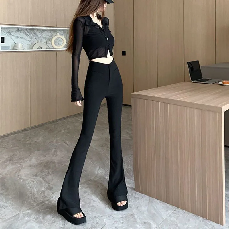 Lucyever Korean High Waied Suit Pants Woman Summer Thin High Elastic Skinny Flared Pants Women Elegant Bag Hip Wide Leg Trousers