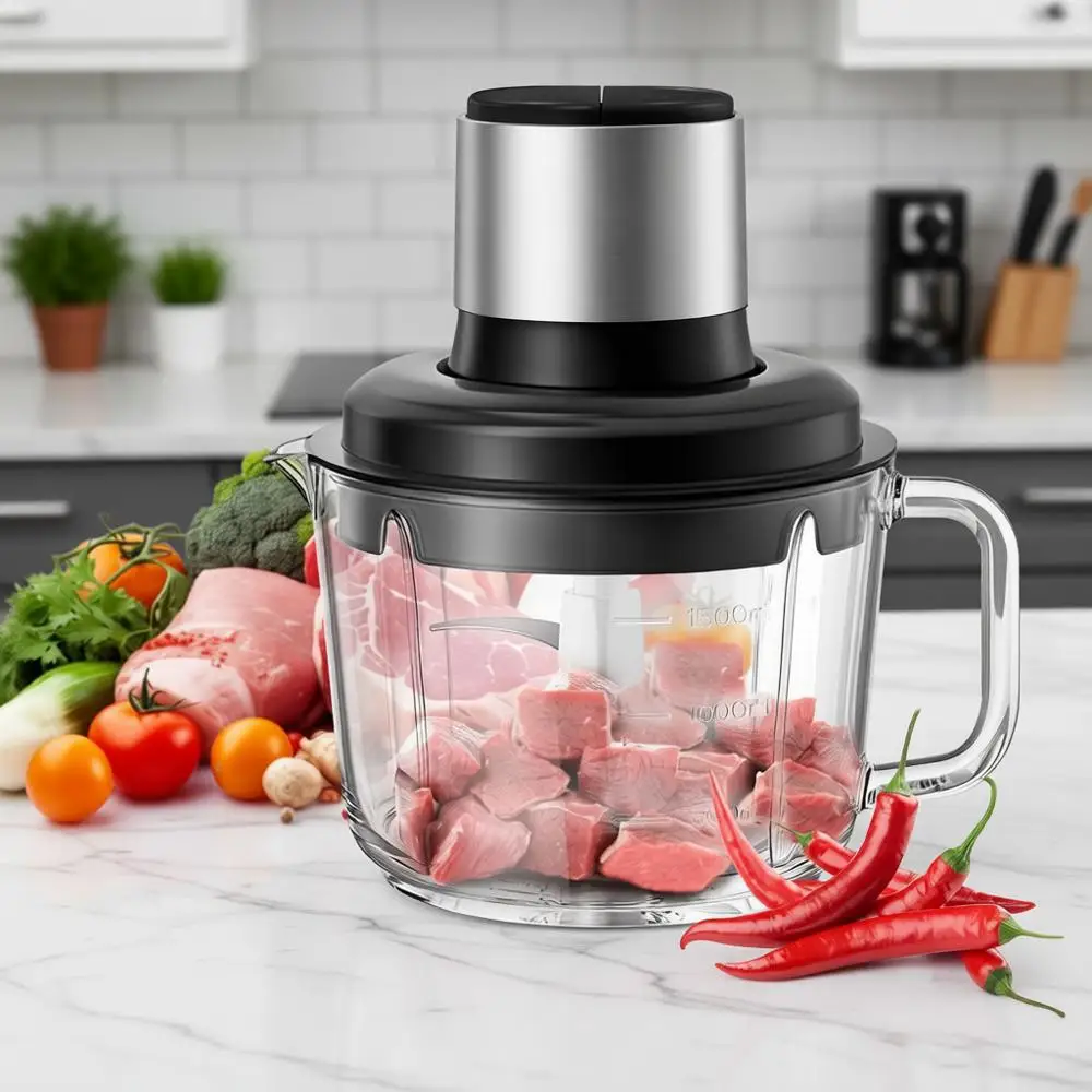 

Electric Food Chopper with 8 Cup/2L Handheld Glass Bowls, 2 Speed 400W Power Motor Grinder or Meat, and Baby Food