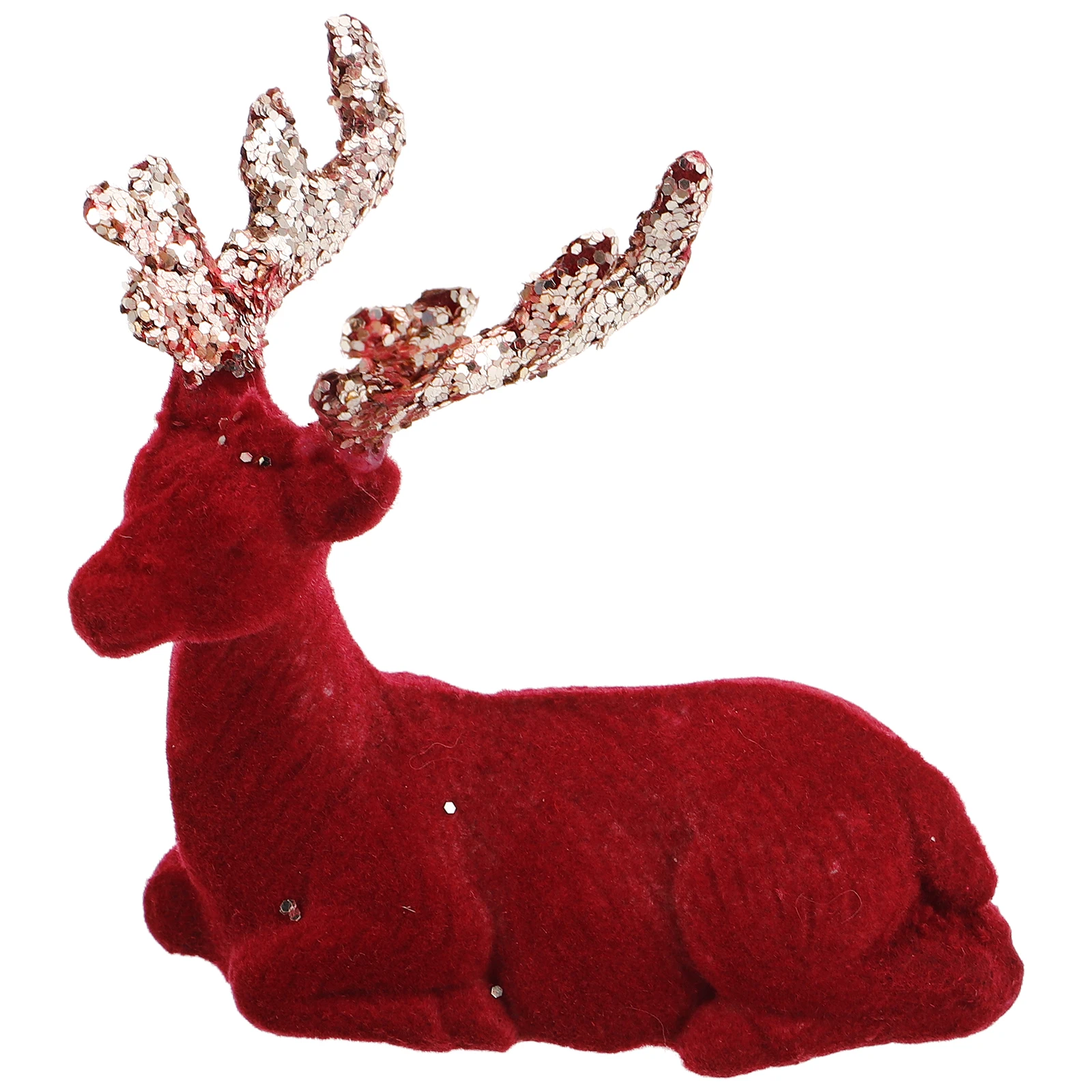 

Flocking Reindeer Statue Lifelike Deer Ornament Christmas Tabletop Decor Xmas Tree Pendant Festive Home Accent