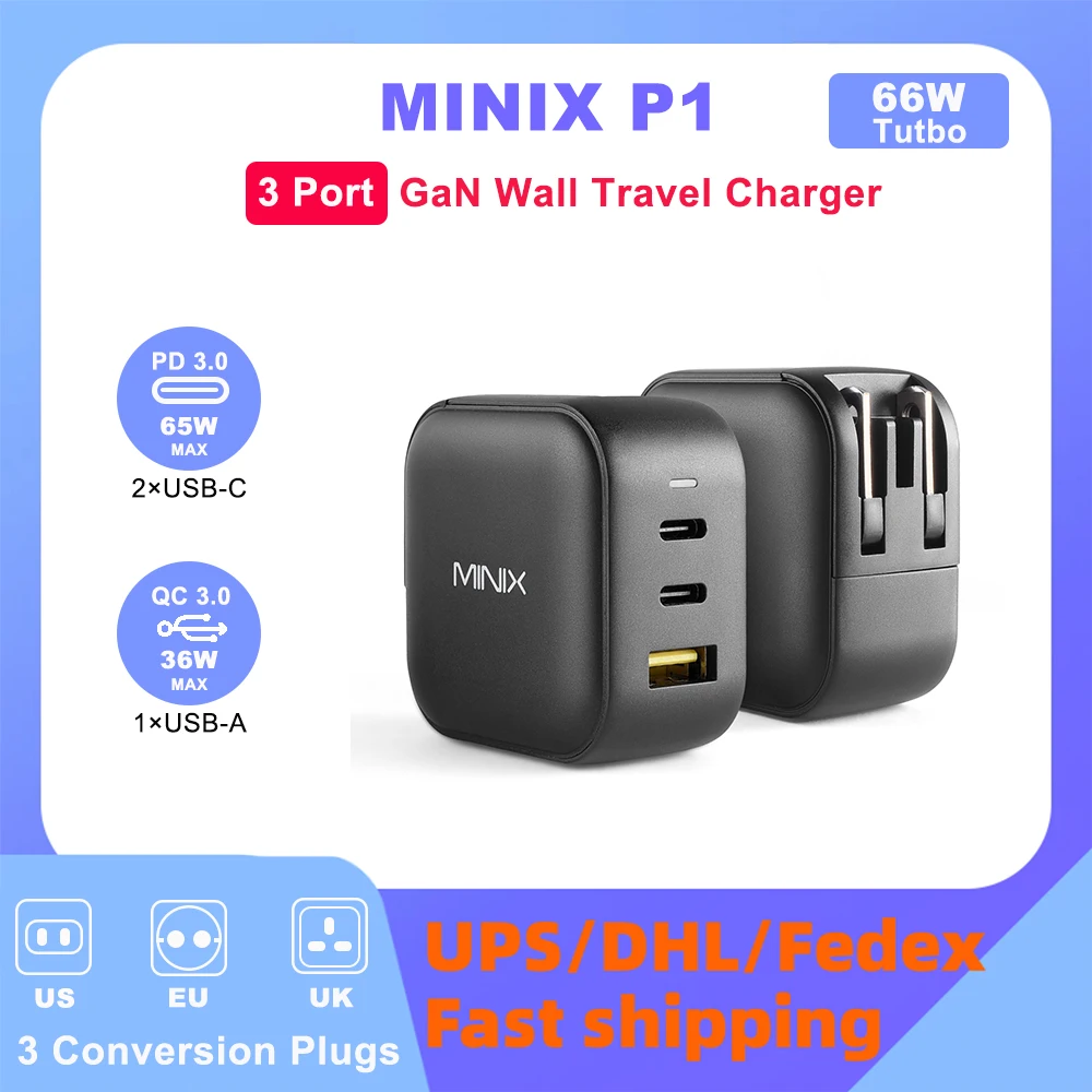 

Minix P1 66 Вт Быстрая зарядка USB зарядное устройство USB EU/US/UK /AU разъем Type-c Быстрая зарядка аксессуары