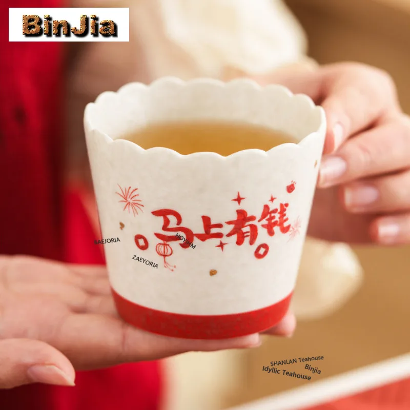 180ml Sprinkle Gold Get Rich Horse Year Happy Cola Mug Bubble Teacup Cold Hot Water Jug Household Hand Warmer Drinkware Craft