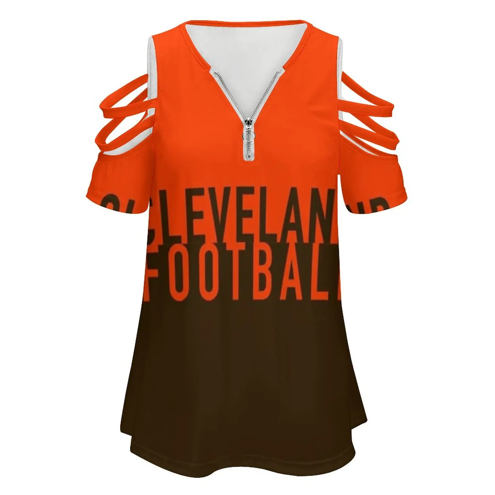 Football Women Zipper Sexy Printed Vintage T Shirts Tops Full Print T-Shirt Football Football Mayfield Brown Orange Bake Make