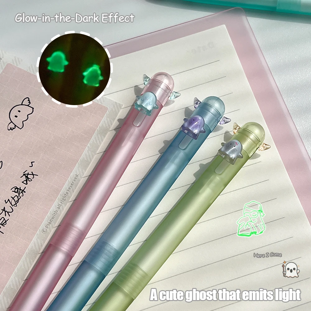 4 Pcs Fun Cute Gel Pens 0.5mm Glow-in-the-Dark Ghost Quick-Dry Pen Low Center of Gravity Design for Study & Office Use