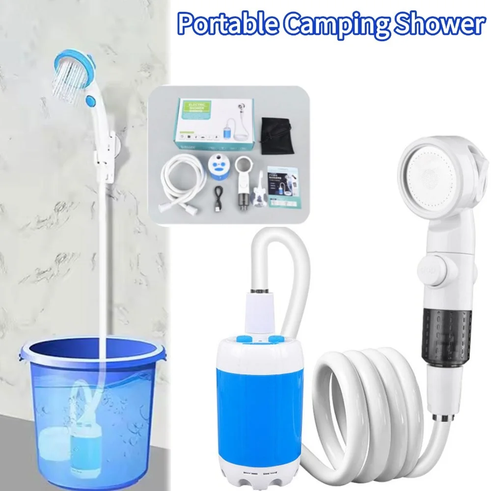 

Портативный душ для кемпинга, уличный душ для кемпинга, обновленный насос для душа, перезаряжаемый электрический поиск для пеших прогулок, путешествий, альпинизма, плавания