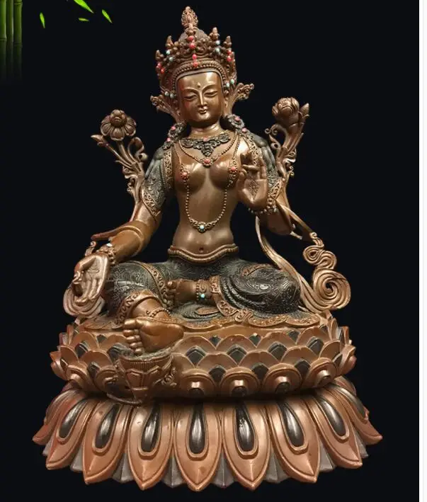 $1500- 34CM Large# TOP GOOD Green Tara Buddha Buddhist bless family home Safety wealth efficacious statue