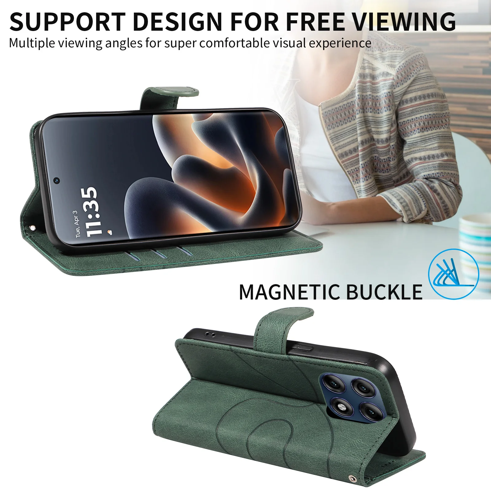 Leather Wallet Flip Case for Motorola Moto Edge 60 70 X70 Air G86 G56 G06 G67 Pro Fusion Power | Kickstand Book Phone Cover view 2