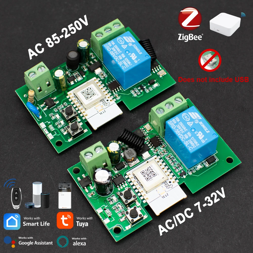 Zigbee Automation Module 1CH Smart Home Switch 10A Relay 7-32V 85-250V 220V Works with Alexa Google Home Tuya APP
