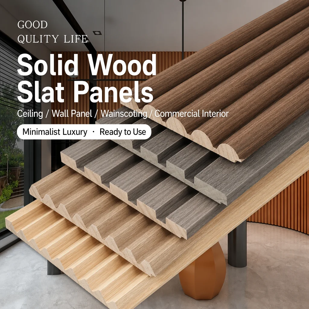 Fluted Wooden Wall Cladding Solid Timber Eco-Friendly Waterproof Modern Interior Panel For Office Apartment Hotel