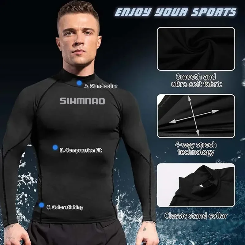 Traje de entrenamiento de ciclismo seco de alta velocidad de rebote, Top de pesca de cuello alto ajustado, caza al aire libre, correr, camiseta deportiva para acampar