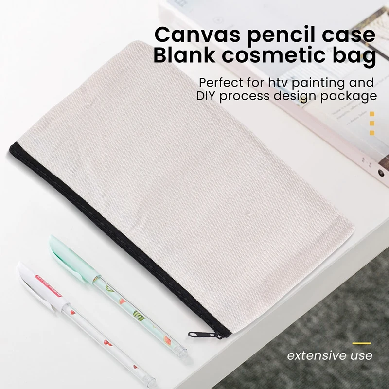 10 Pcs Blank DIY Craft Bag Canvas Pen Case Blank Makeup Bags - Canvas Pencil Bag Cotton Canvas Cosmetic Bag Travel Bag-A51M