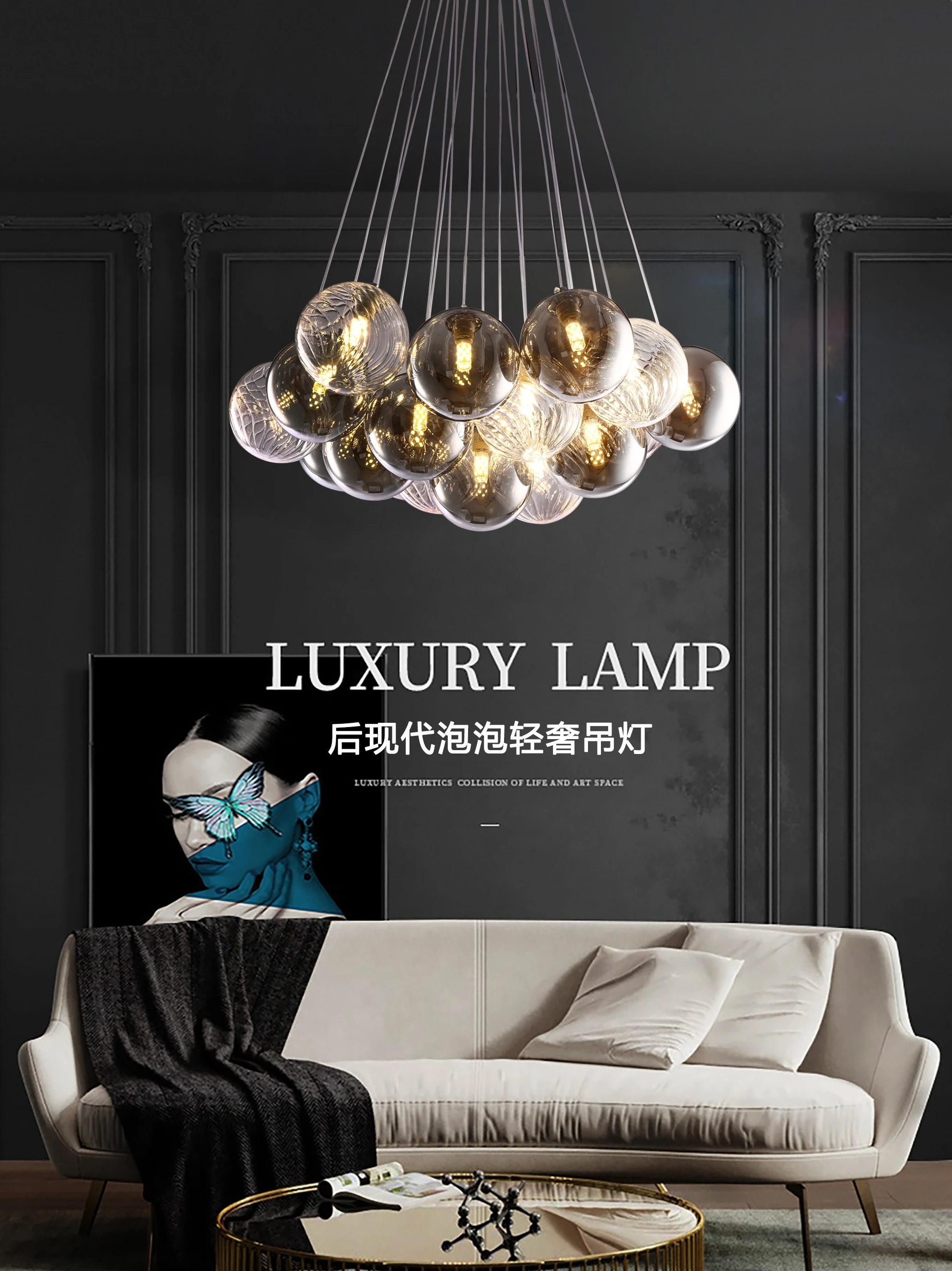 

Modern light luxury LED living room chandelier Dining Room light Italian glass design Bedroom villa duplex decorative chandelier