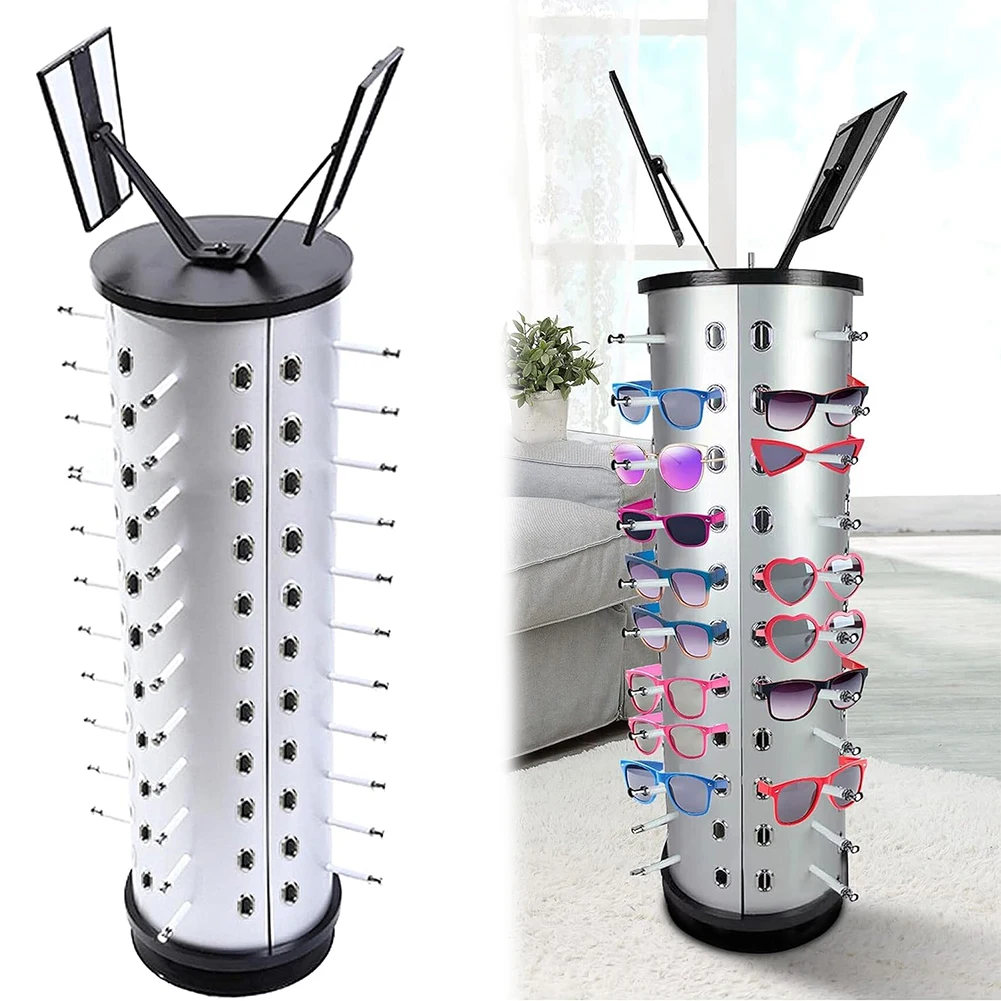 360 Rotating 44 Pairs Sunglasses Eyewear Holder with Mirror Multi Layers Eyewear Desktop Collection Sunglasses Display Rack