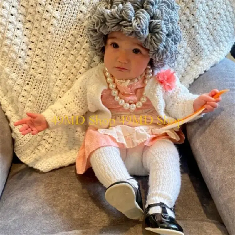 49MD Vintage Crochet Curly Hair Hat Cap Kids Soft Knit Beanie Hat Photography Hat