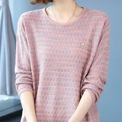 Spring and Autumn Women's Solid Color O-Neck Long Sleeve Loose Plus Size Pullovers Fashion Casual Comfortable All-match Tops