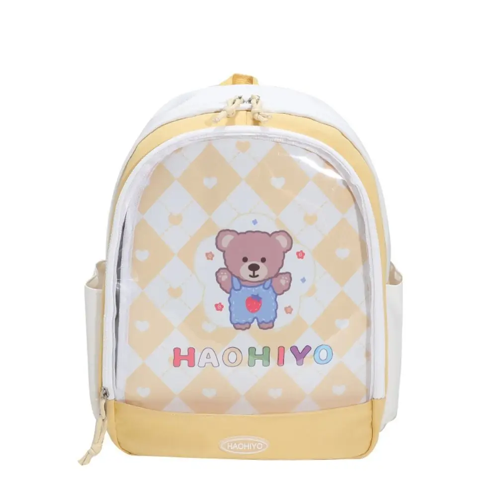 Preciosa mochila con exhibición de muñecas de gran capacidad, estilo coreano, Itabag transparente, bolso escolar de nailon con dibujos animados para estudiantes, exhibición de insignias