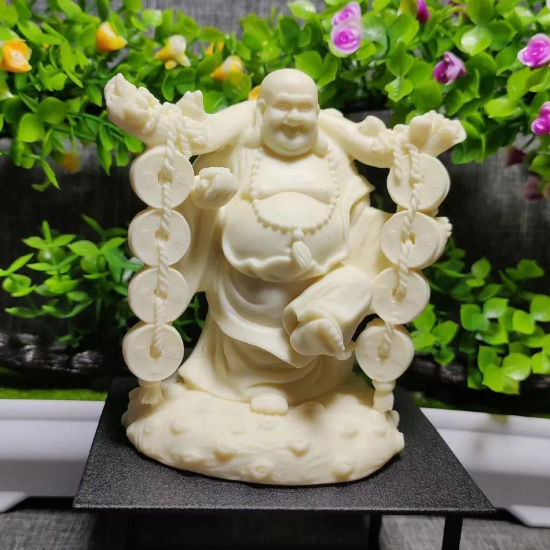 

Ivory Nut Carving Fortune Maitreya Buddha Ornaments Copper Coin Maitreya Smiling Buddha Home Living Room Car Crafts Decoration