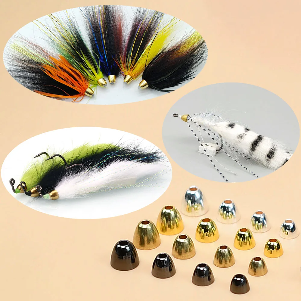 MNFT 16 قطعة خرز على شكل رأس مخروطي مواد ربط الذباب للذباب الأنبوبي عربات صوفية لافتات ذباب المياه المالحة طُعم صيد سمك السلمون المرقط