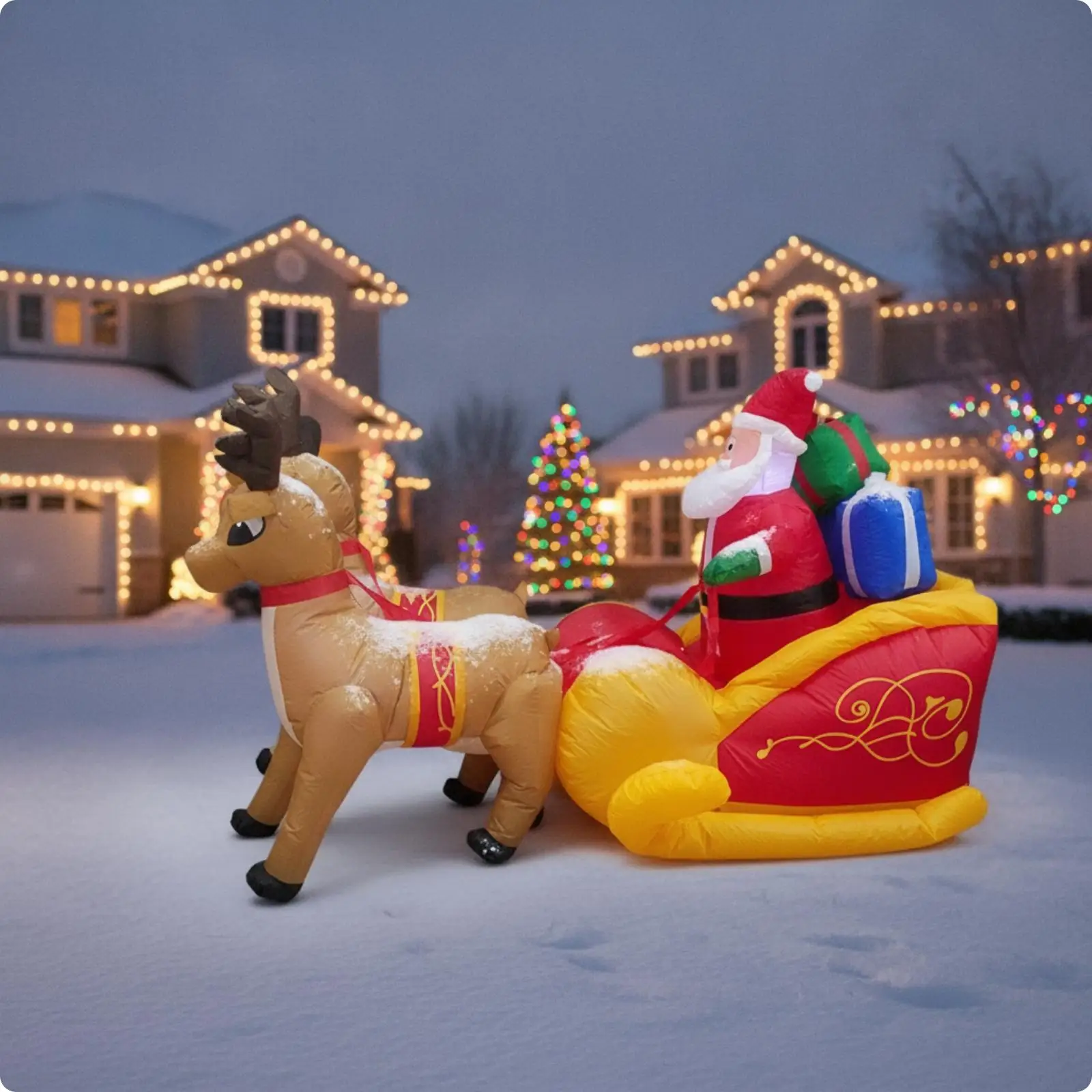 Large Inflatable Christmas Santa Sleigh Yard Decoration Holiday Figure with Reindeer for Outdoor Home Porch Decor