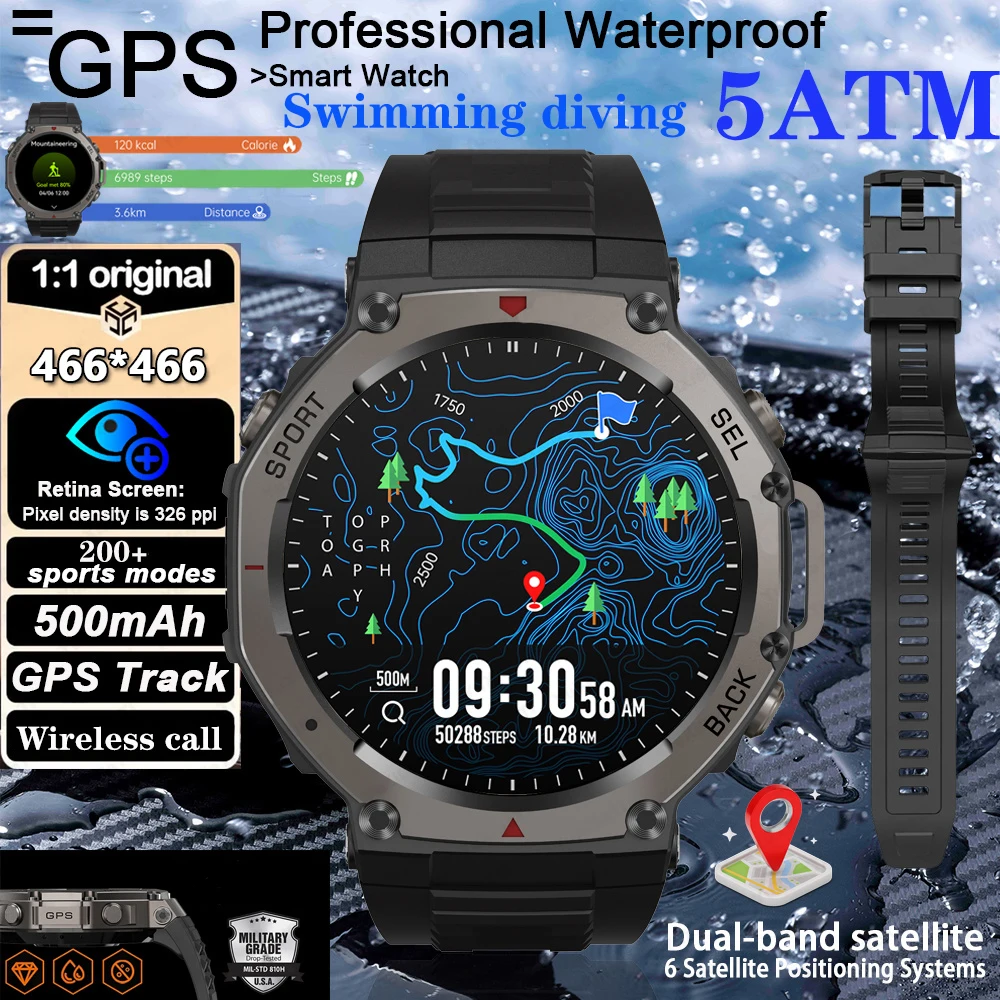 

T-Rex 3, встроенные двухдиапазонные GPS-смарт-часы, мужские умные часы, компас, высотомер, барометрические 5 АТМ, IP69K, водонепроницаемые часы AMOLED HD