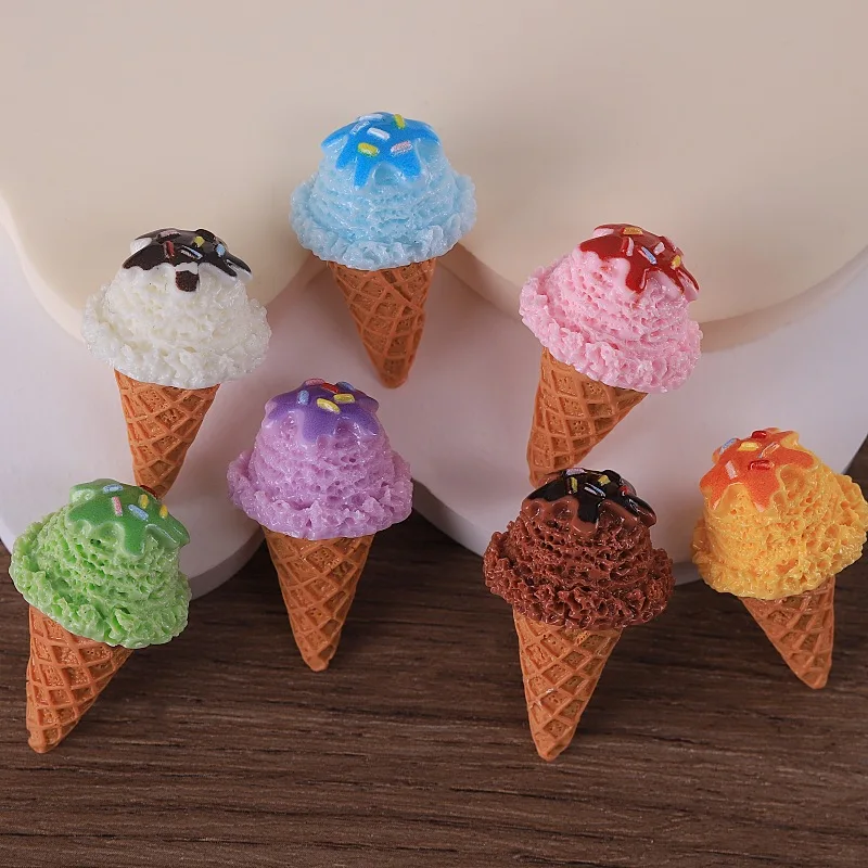 3pcs Mini Jam Ice Cream Cone Resin Ice Cream Model Miniature Food Sweet Dessert Model DIY Simulation Handmade DIY Decoration