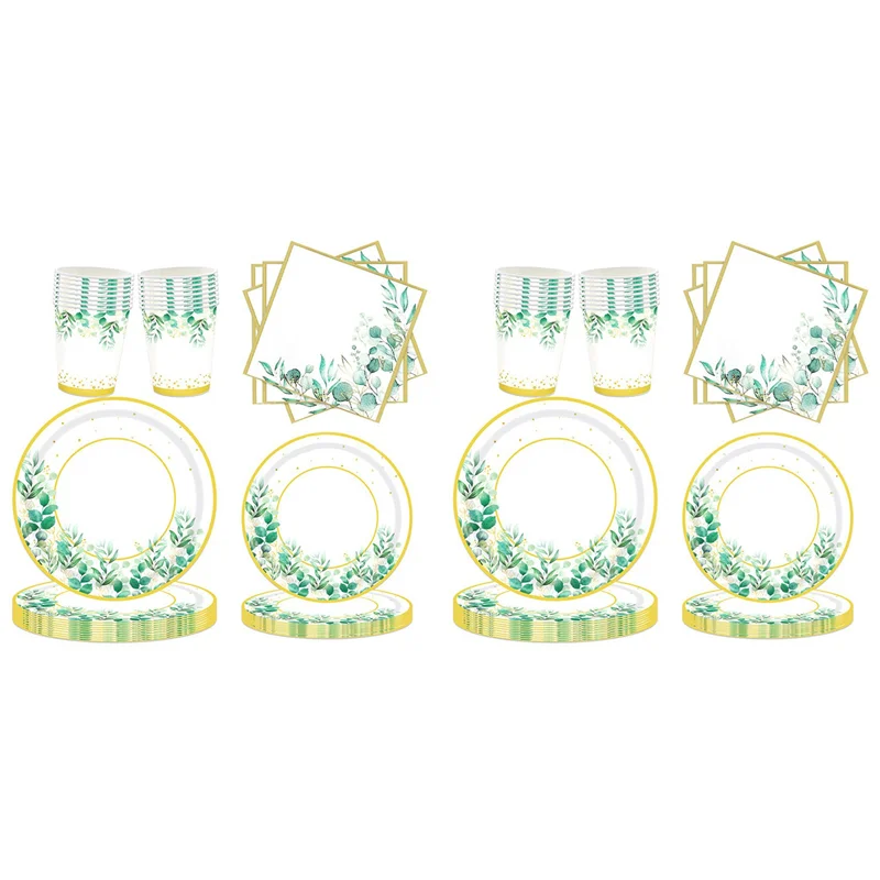 

B50C Набор зеленых бумажных тарелок для 48 человек, зеленые бумажные тарелки и салфетки для шалфея, набор чашек для дня рождения, свадьбы