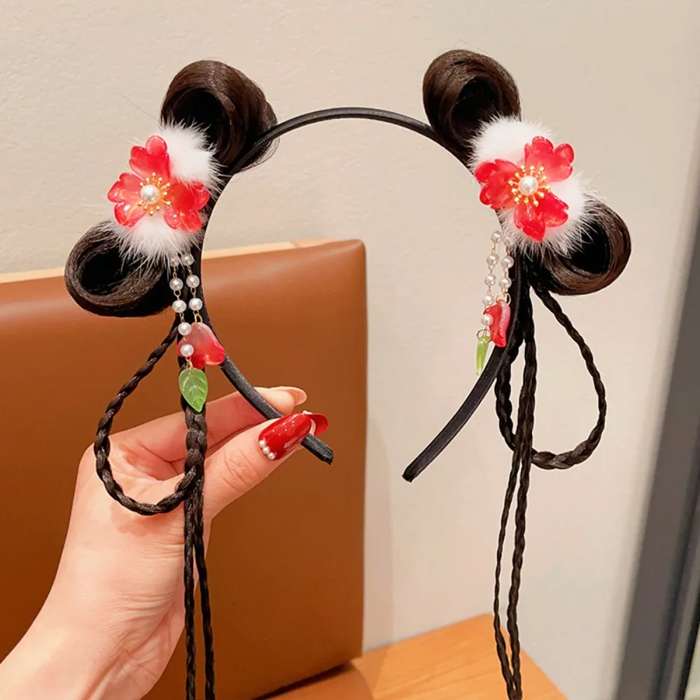 

Flower Children Wig Headband Braid Hair Tassel Hanfu Hair Sticks Tang Suit Hair Hoop Ancient Style Chinese New Year Headwear