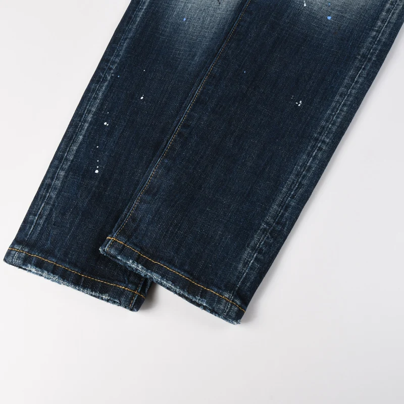 

Latest designer fashion new men's jeans washed retro embroidered elastic slim fit blue jeans hip-hop brand pants hombre