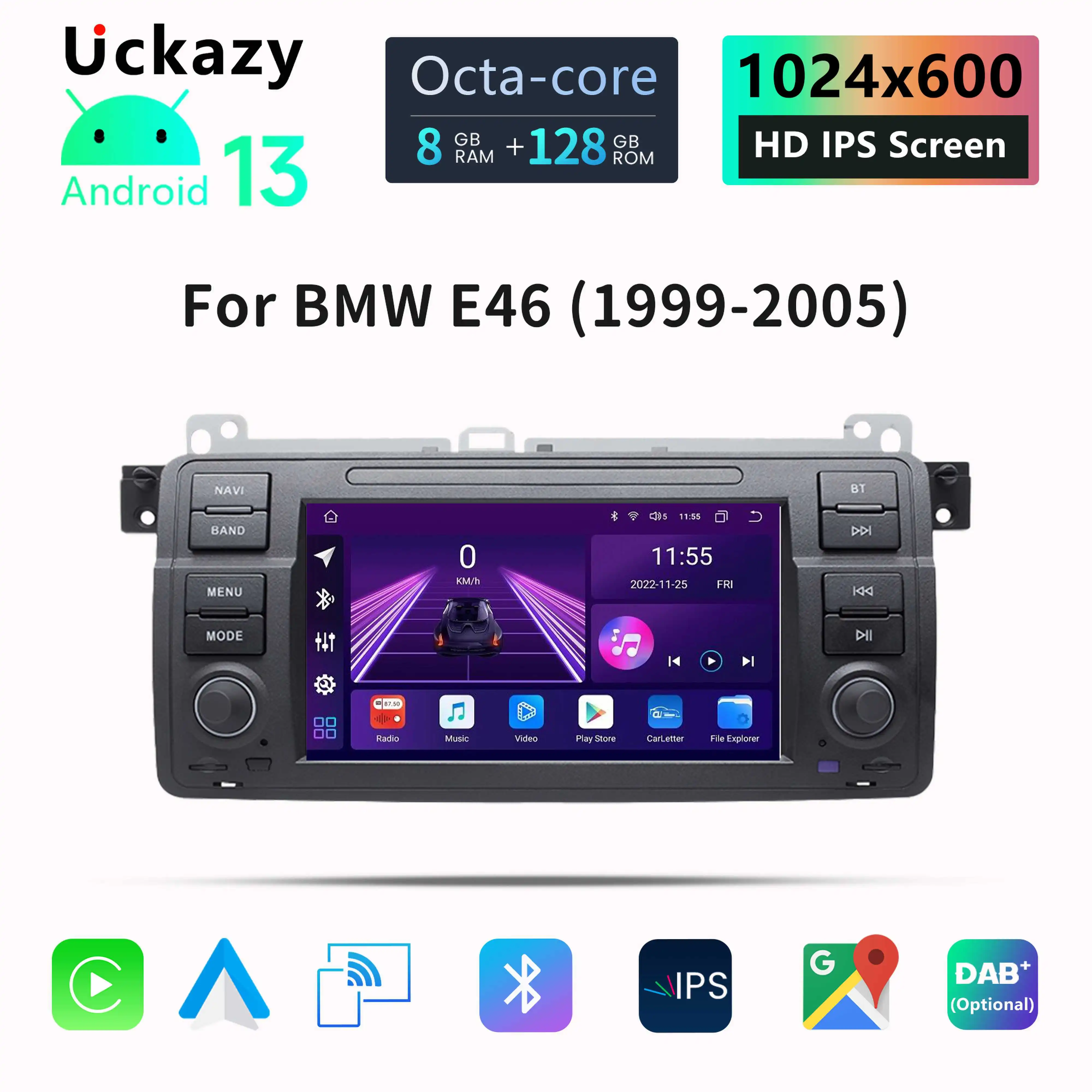 Uckazy 1 Din Android 12 Car Multimedia Player For BMW E46 M3 Rover 75 Coupe 318/320/325/330/335 Radio GPS Navigation Stereo Audio Head Unit