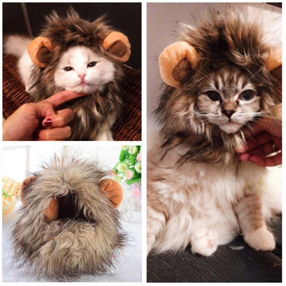 Cat Lion Wig Funny Costume Puppy Halloween Cosplay Dress Up Clothes Cute Pet Hat For Small Dog Kitten Party Accessories