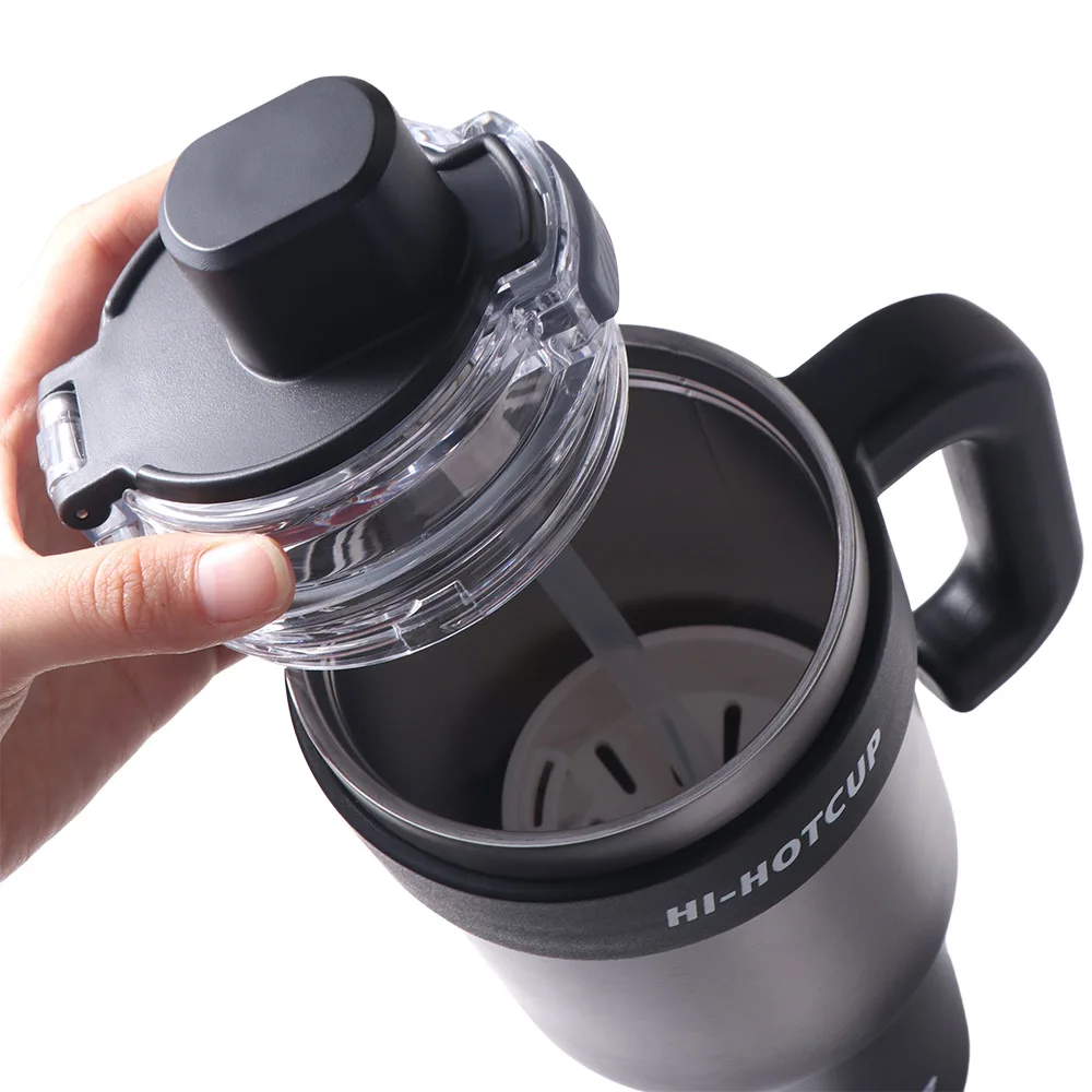 

Large Capacity Thermos Cup Ceramic Liner Straw Insulated Coffee Mug Double Walled Ceramic Coating Insulated Tumbler Travel