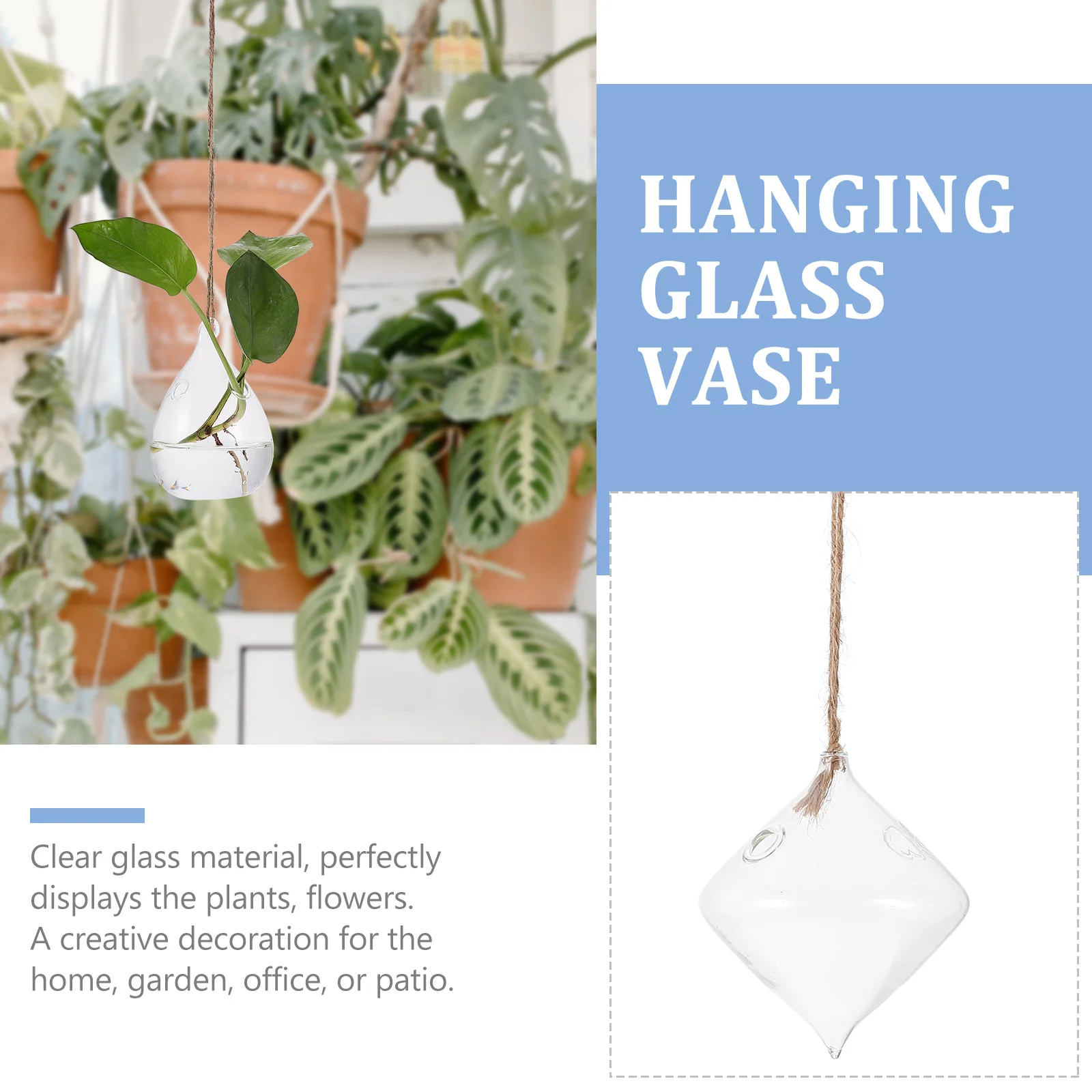 

1Set Exquisite Glass Hanging Vase Transparent Hydroponic Container Creative Plant Holder Succulent Display Home Decor