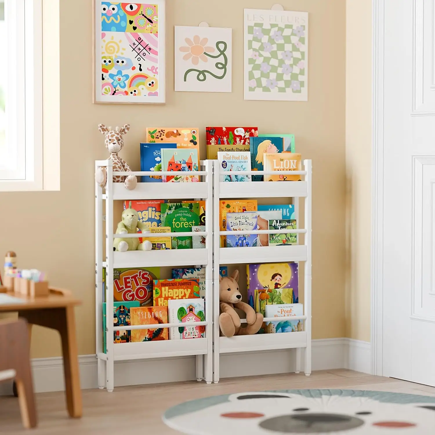 

Kids Bookshelf - Wall Mounted 6-Tier Book Shelf for Kids Rooms, Behind The Door Bookshelf for Baby/Toddler, 15" W Corner
