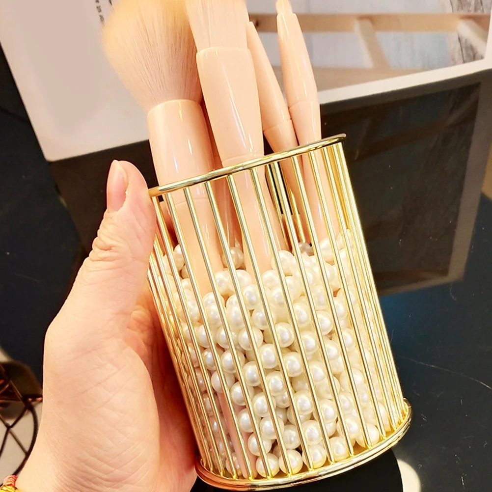 

Gold Iron Brush Pot Creative Hollow Pen Holder Desktop Pencil Container Nordic Style Makeup Brush Holder Office Storage