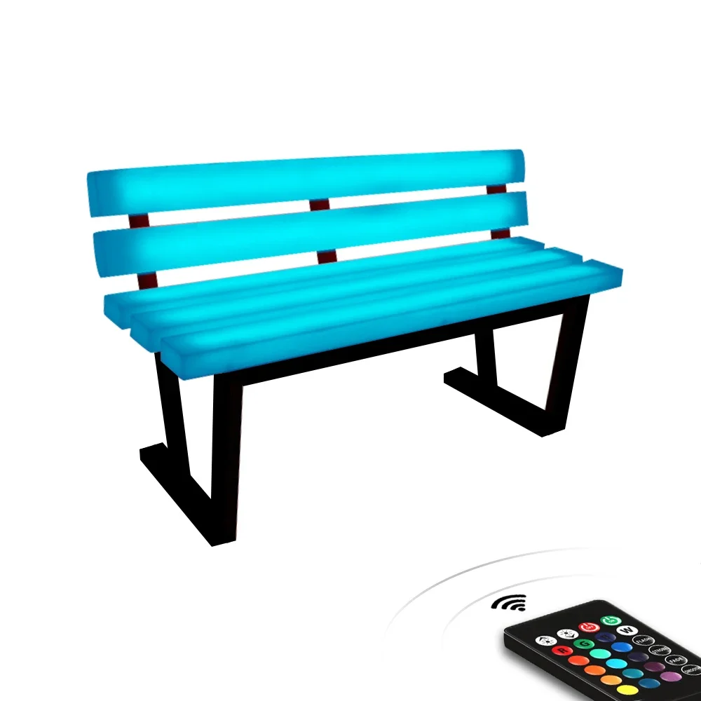 12V RGB Illuminated PE Plastic Seat Outdoor Garden Bench Chairs LED Garden Furniture LED Park Bench