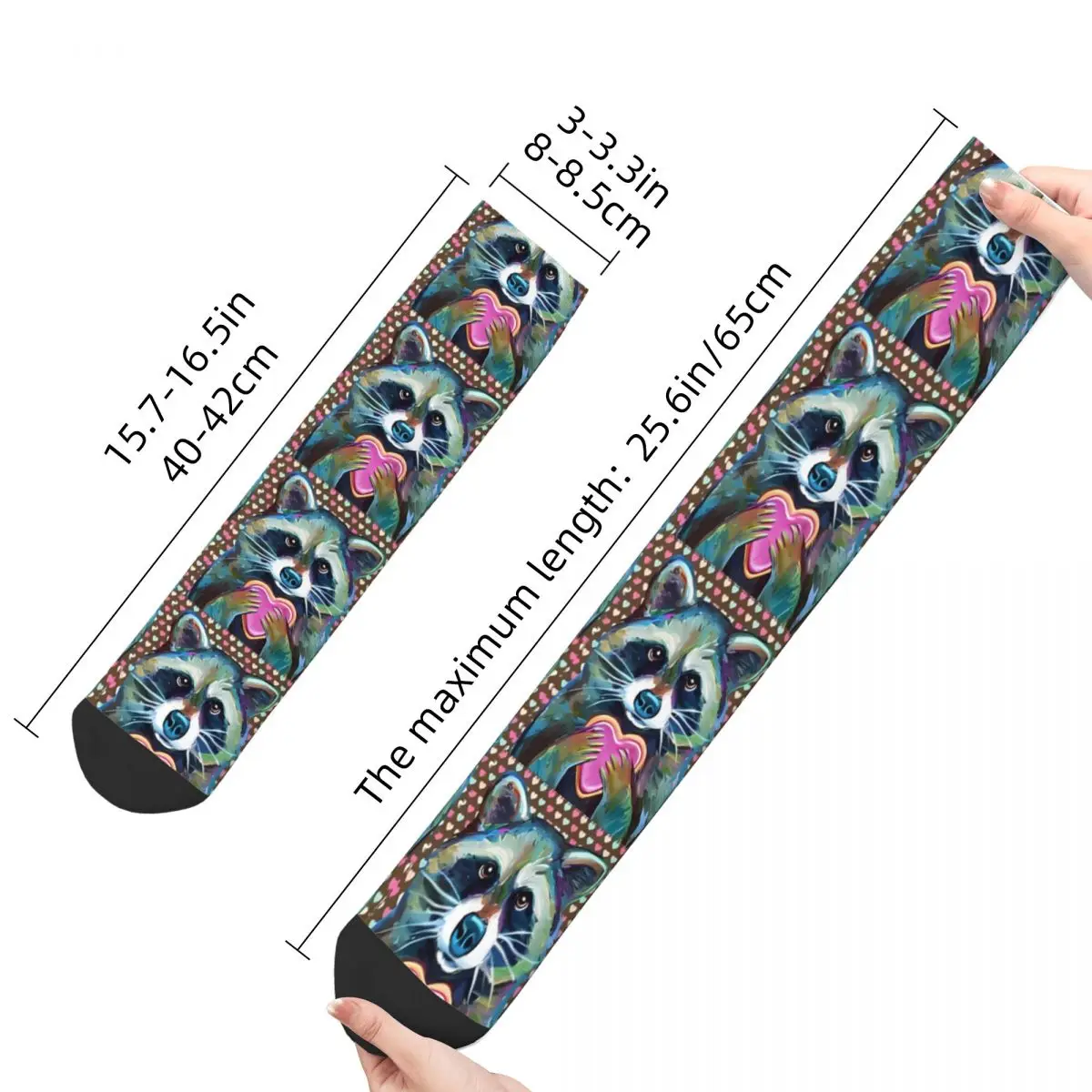 Funny Happy Sock for Men VALENTINE'S DAY CUTE RACCOON Harajuku Raccoon Animal Breathable Pattern Printed Crew Sock Casual Gift